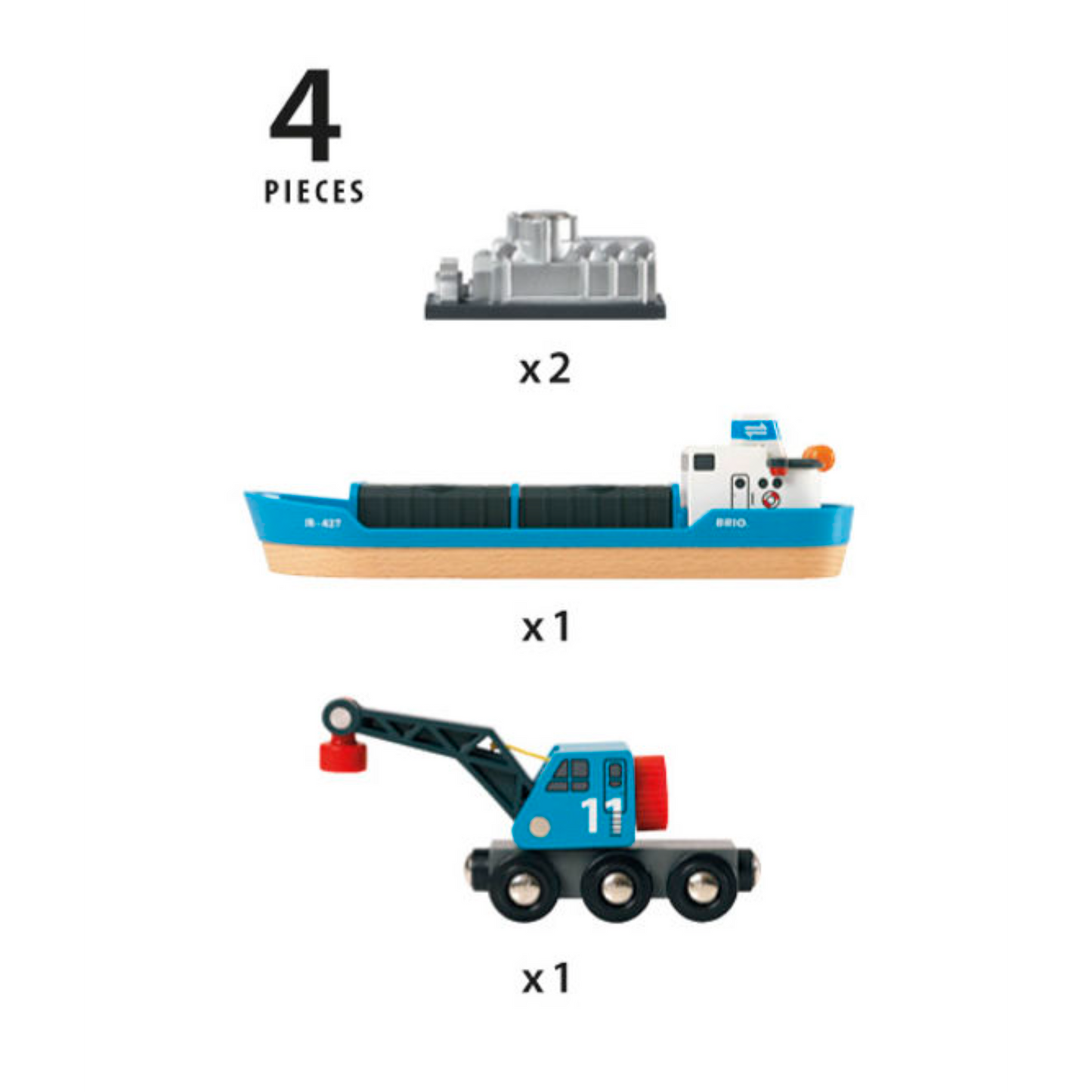 BRIO Vehicle - Container & Crane Wagon, 4 pieces