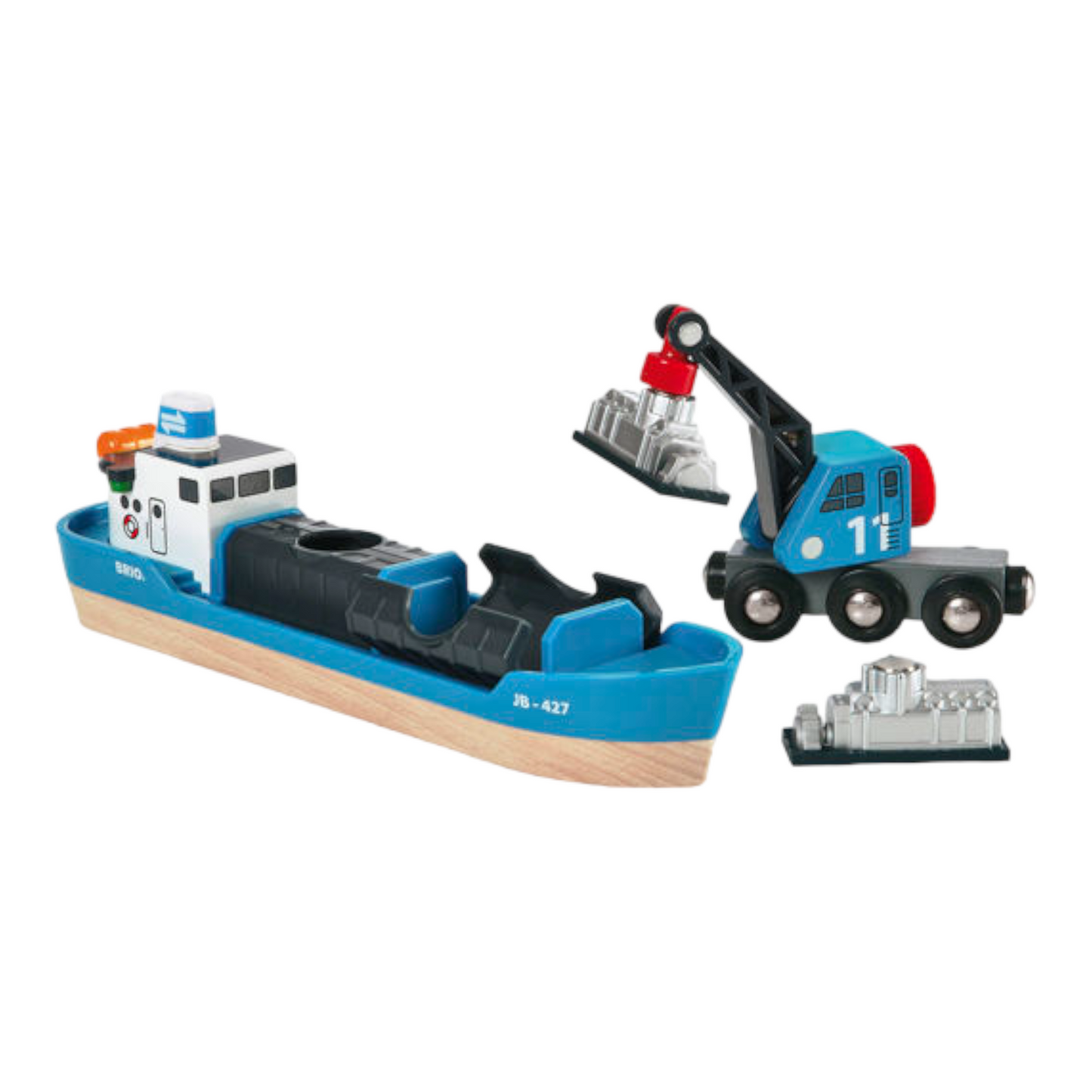 BRIO Vehicle - Container & Crane Wagon, 4 pieces