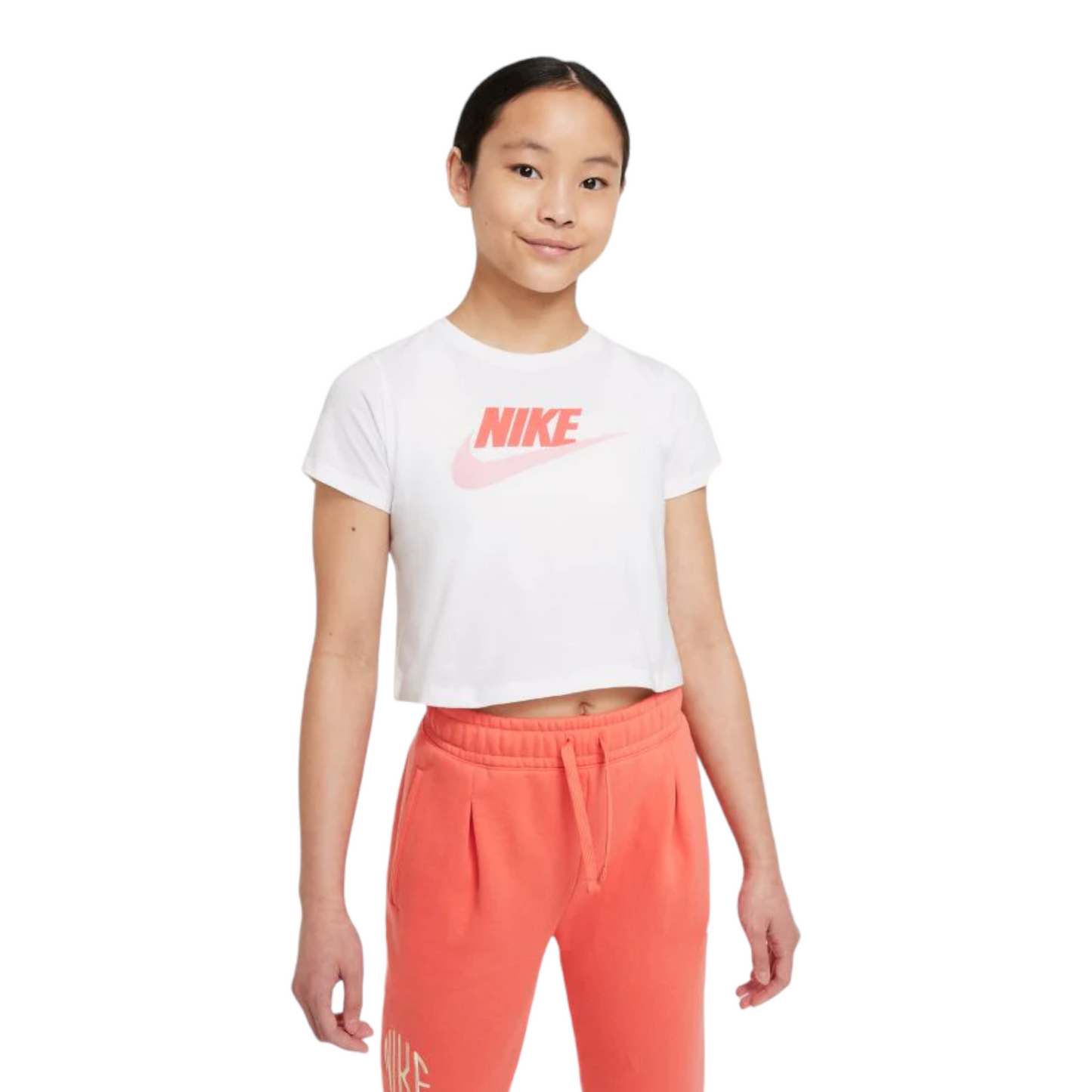 Nike Girl's Sportswear Older Cropped Futura T-Shirt - White