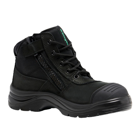 KingGee Women's Tradie Zip/Lace Steel Cap Work Boots 5" - Black