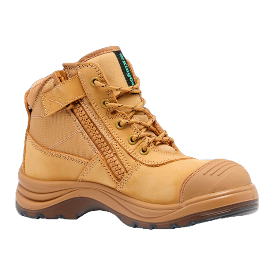 KingGee Women's Tradie Zip/Lace Steel Cap Work Boots 5" - Wheat
