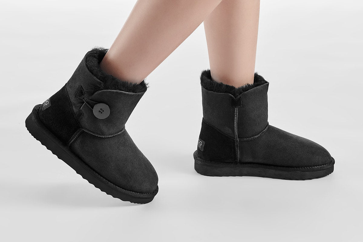 UGG Outback Premium Double Face Sheepskin Short Button Boot (Black)