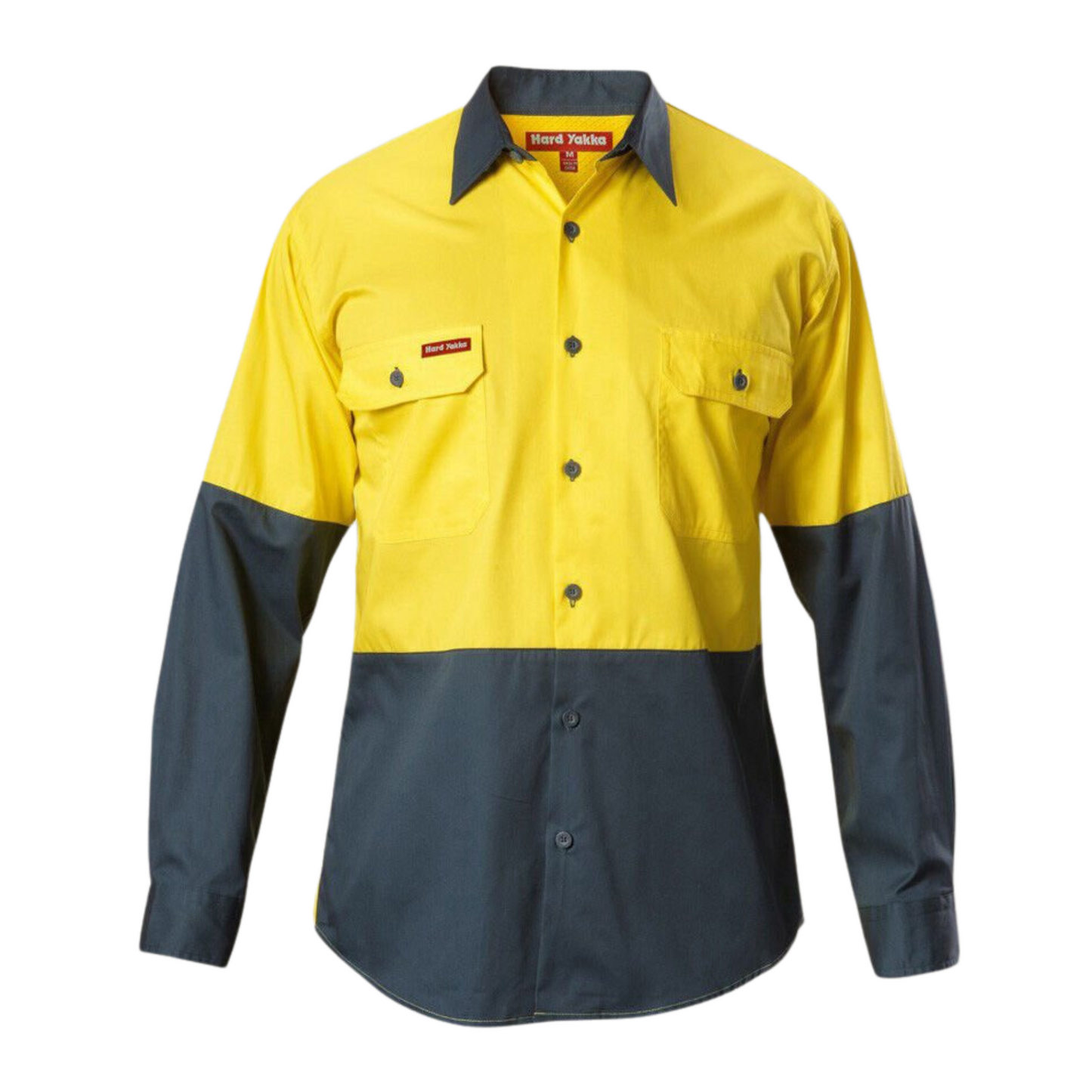 Hard Yakka Men's Core Hi-Vis Long Sleeve Heavyweight Cotton Drill Shirt - Yellow/Green