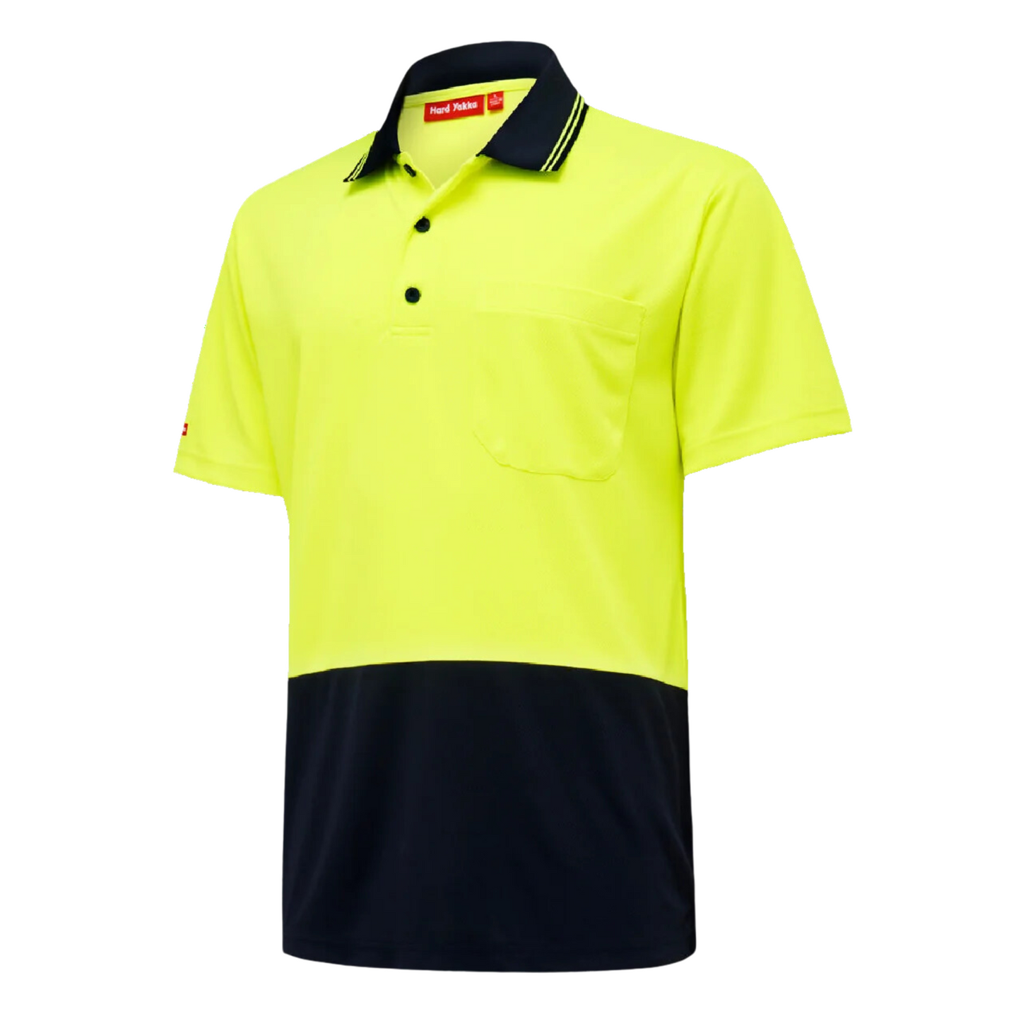 Hard Yakka Men's Core 2 Tone Hi-Vis Short Sleeve Polo - Yellow/Navy