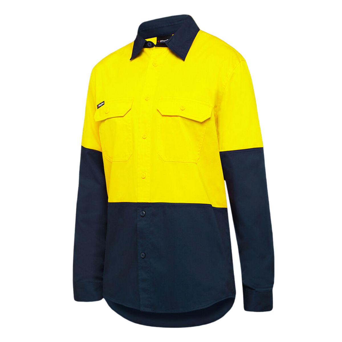 KingGee Men's Hi-Vis Stretch Long Sleeve Work Shirt - Yellow/Navy