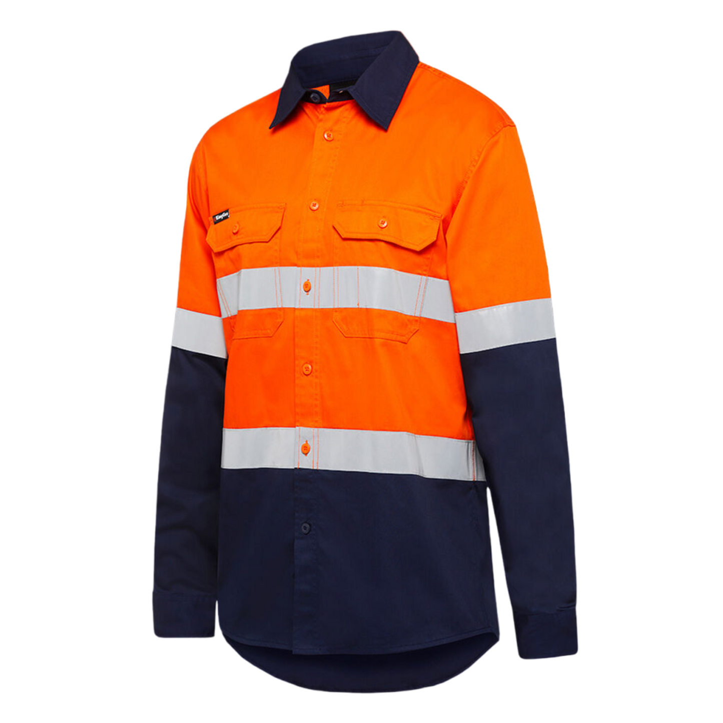 KingGee Men's Hi-Vis Stretch Relective Long Sleeve Work Shirt - Orange/Navy