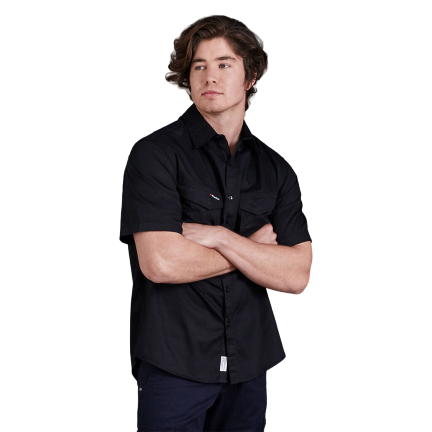 KingGee Men's Tradies Lightweiht Cotton Drill Short Sleeve Work Shirt - Black