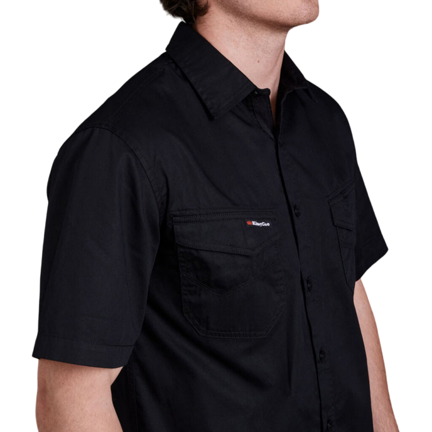 KingGee Men's Tradies Lightweiht Cotton Drill Short Sleeve Work Shirt - Black
