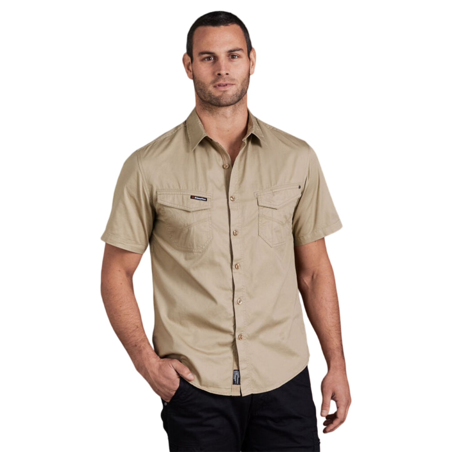 KingGee Men's Tradies Lightweiht Cotton Drill Short Sleeve Work Shirt - Khaki
