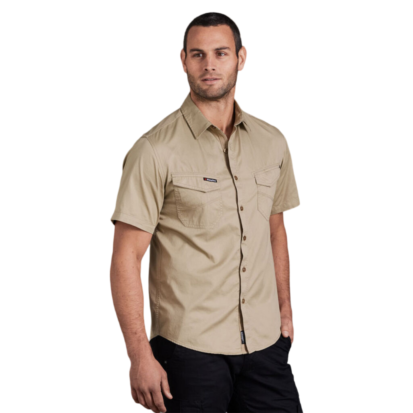 KingGee Men's Tradies Lightweiht Cotton Drill Short Sleeve Work Shirt - Khaki