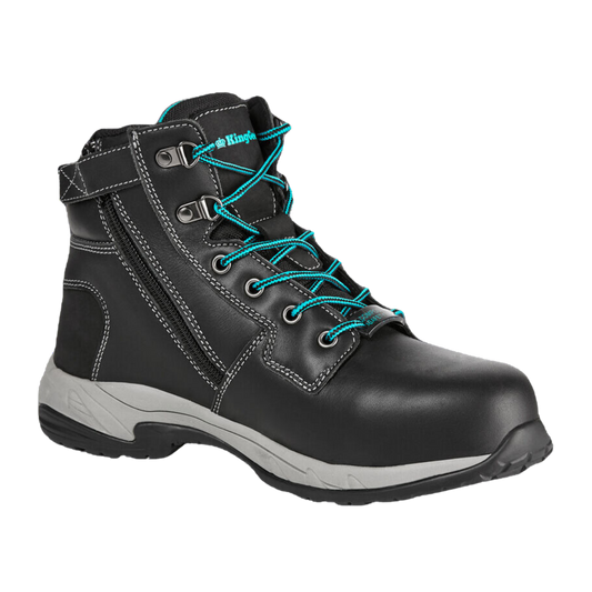 KingGee Women's Tradie Zip/Lace Steel Cap Work Boots 5" - Black