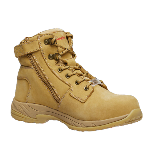 KingGee Women's Tradie Zip/Lace Steel Cap Work Boots 5" - Wheat
