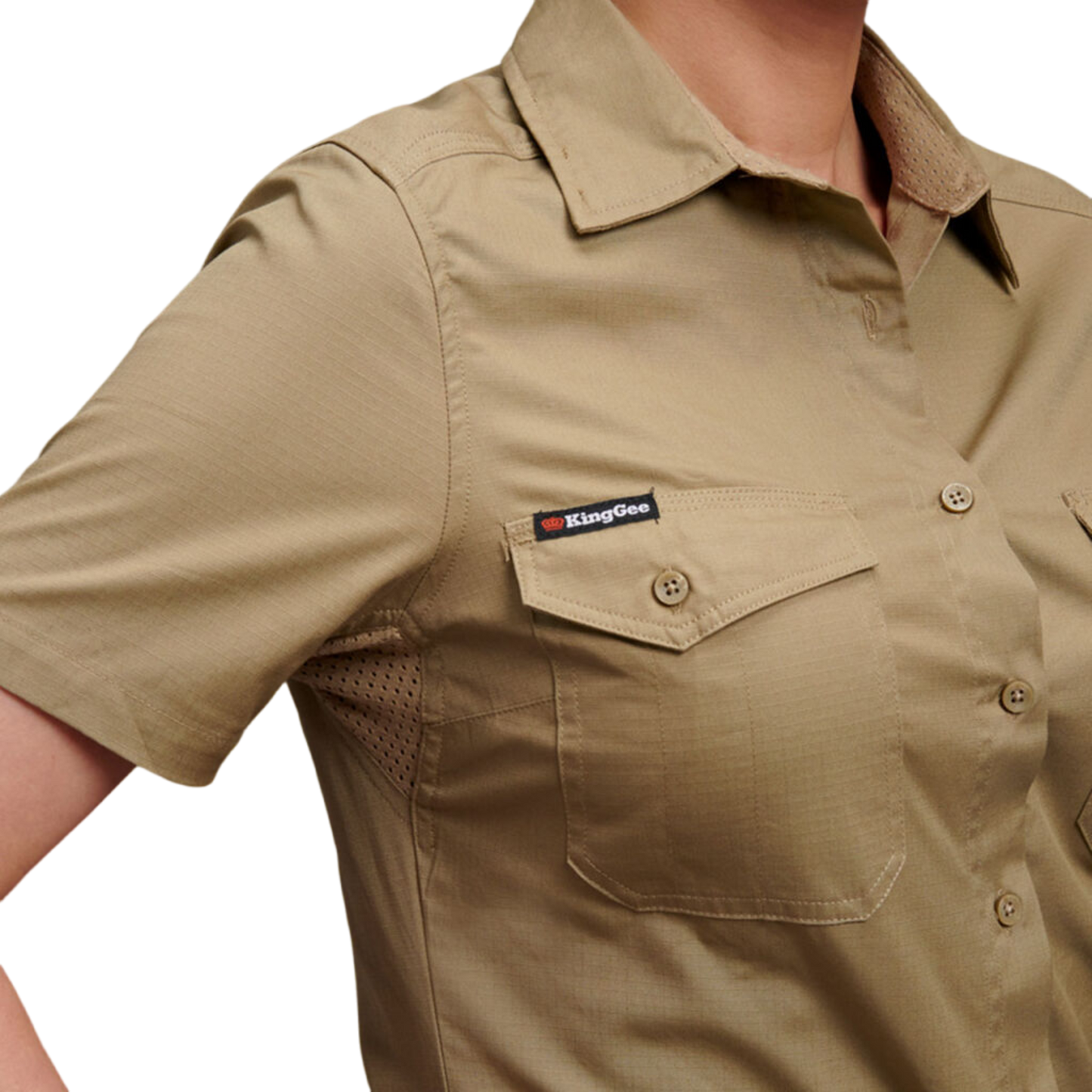 KingGee Women's Workcool 2 Lightweight Short Sleeve Work Shirt - Khaki