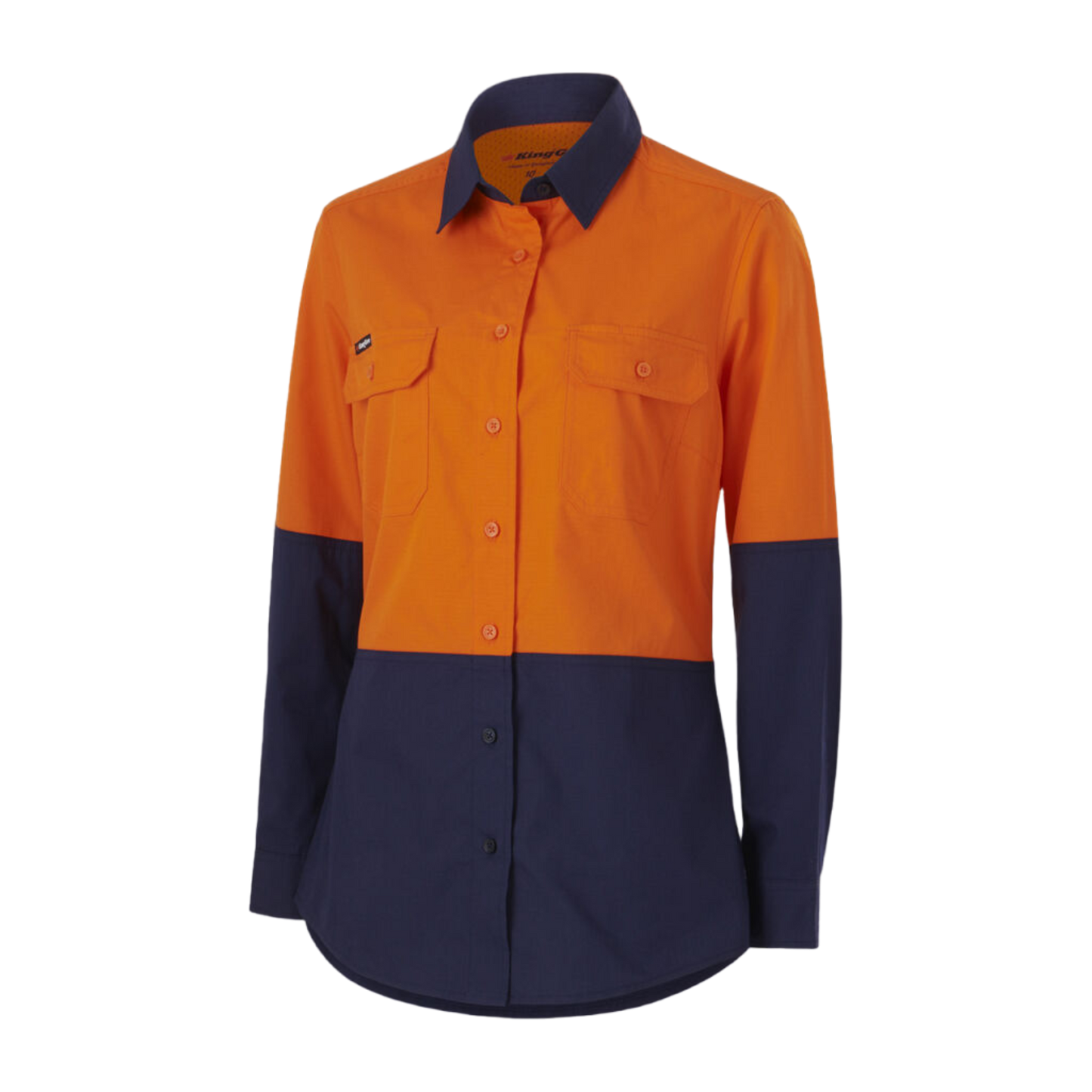 KingGee Women's Workcool Vented Spliced Shirt Long Sleeve - Orange/Navy