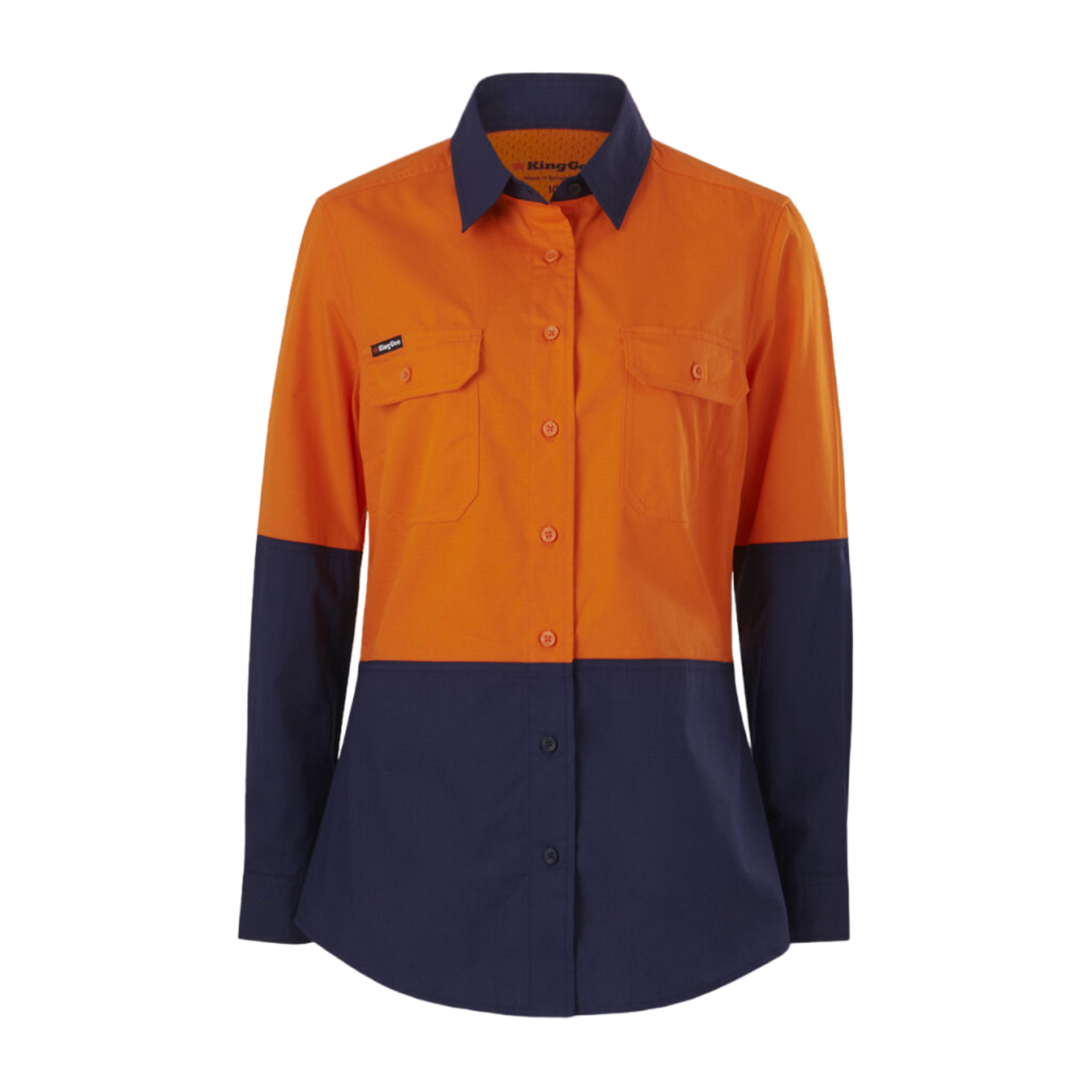 KingGee Women's Workcool Vented Spliced Shirt Long Sleeve - Orange/Navy