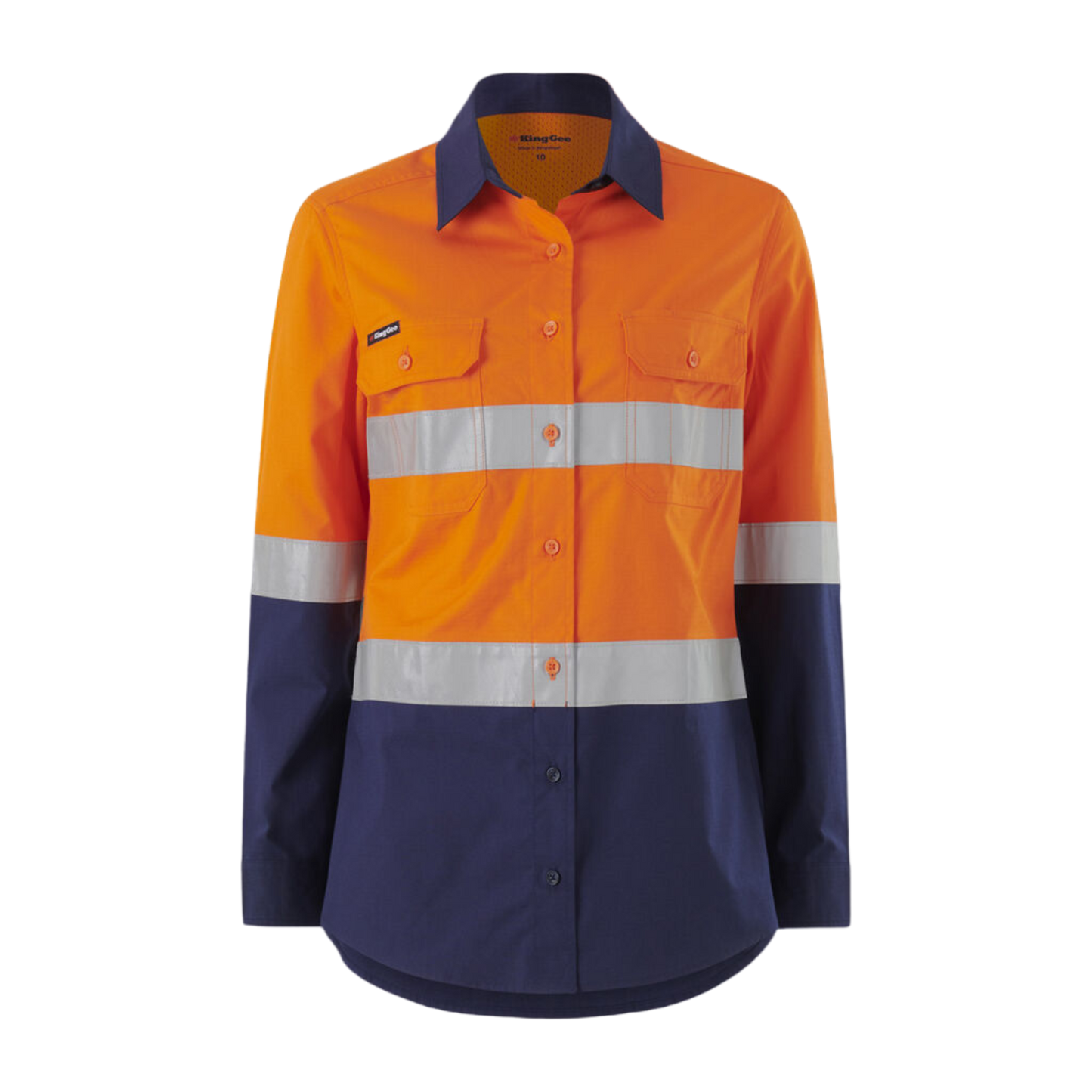 KingGee Women's Workcool Vented Spliced Shirt Taped Long Sleeve - Orange/Navy