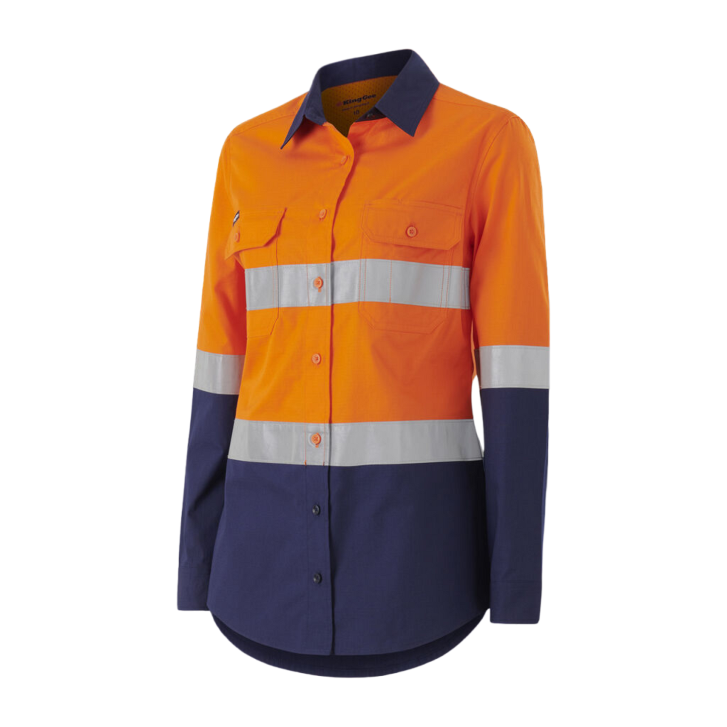 KingGee Women's Workcool Vented Spliced Shirt Taped Long Sleeve - Orange/Navy