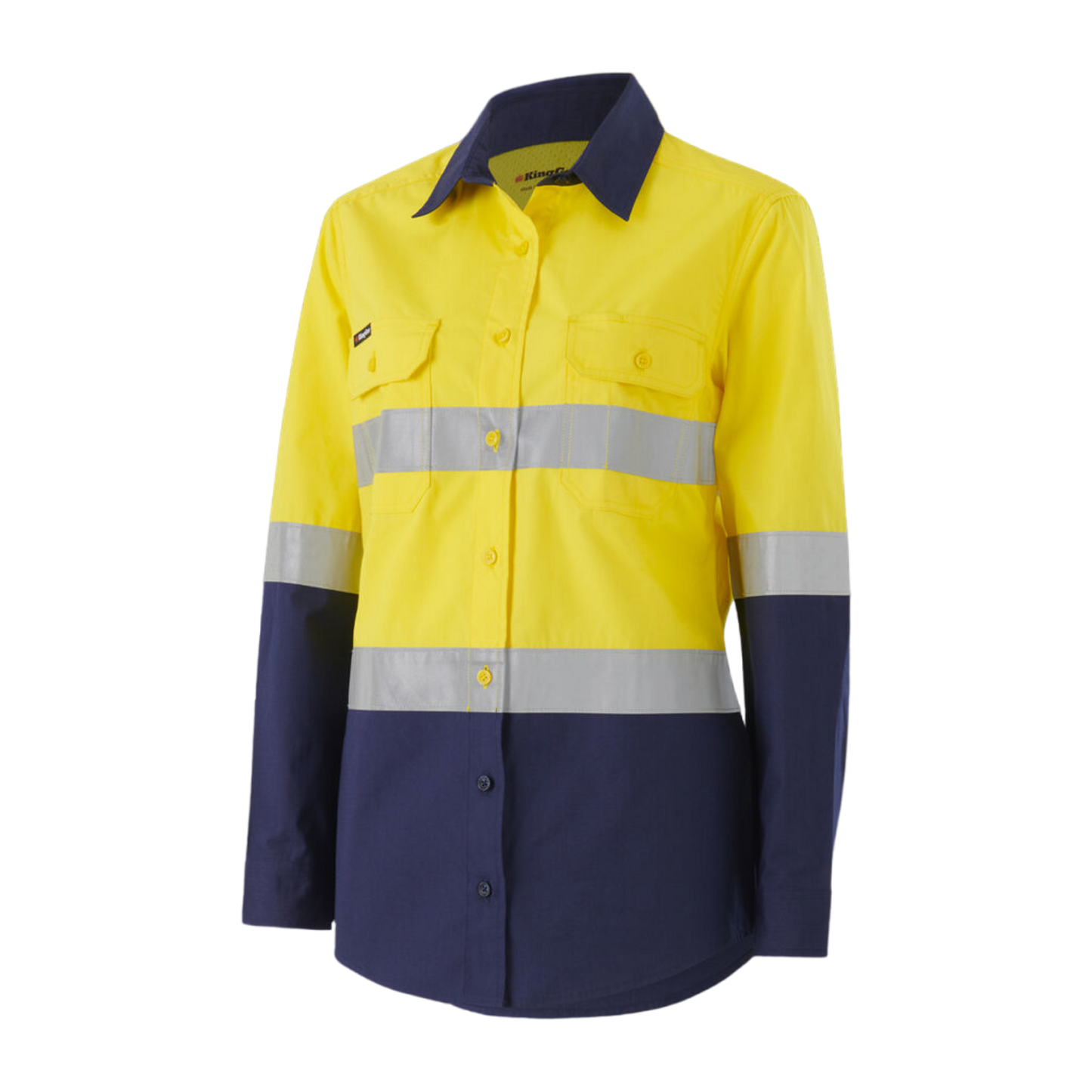 KingGee Women's Workcool Vented Spliced Shirt Taped Long Sleeve - Yellow/Navy