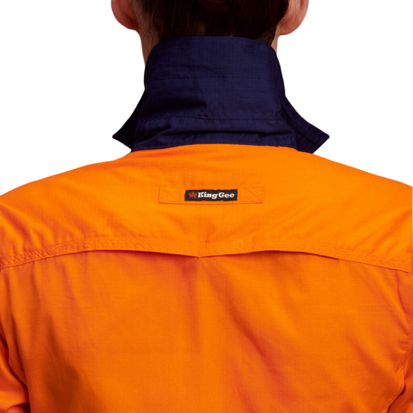 KingGee Women's Workcool 2 Hi-Vis Lightweight Work Shirt - Orange/Navy