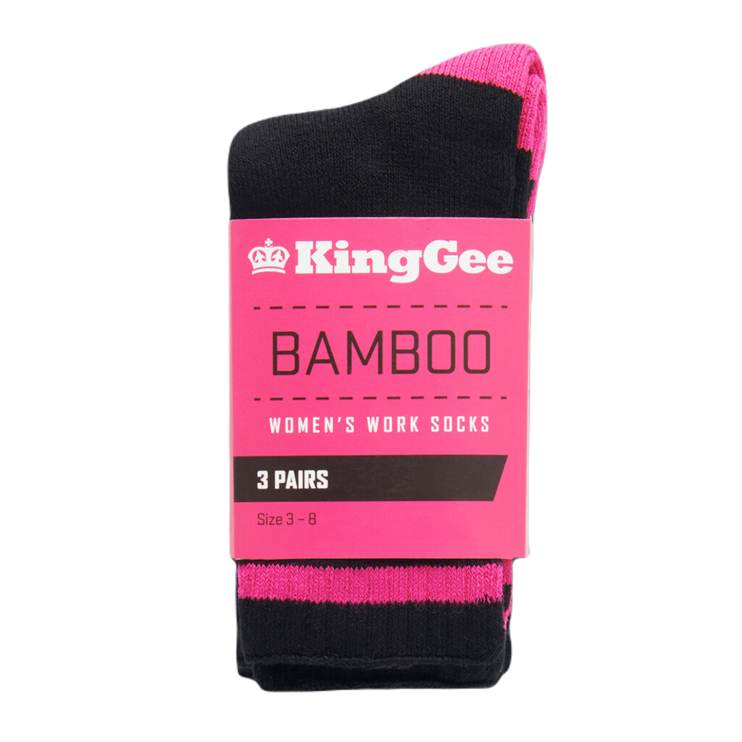 KingGee Women's Bamboo Crew Work Socks - Black/Pink