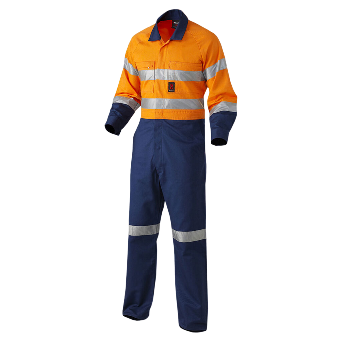 KingGee Men's Originals Hi-Vis Reflective Two Tone Drill Work Overalls - Orange/Navy