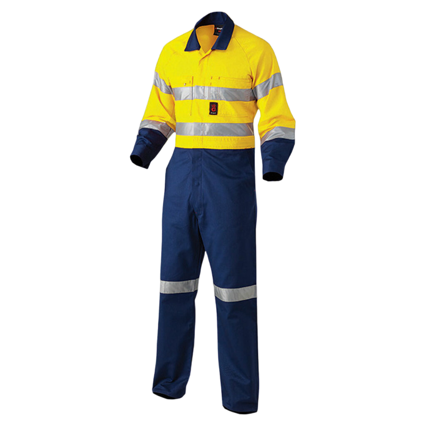 KingGee Men's Originals Hi-Vis Reflective Two Tone Drill Work Overalls - Yellow/Navy