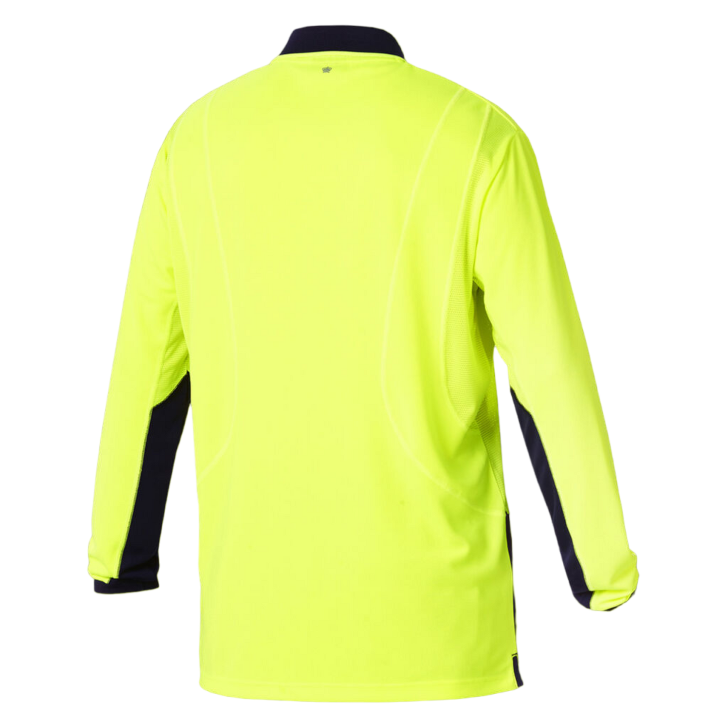 KingGee Men's Workcool Hyperfreeze Hi-Vis Lightweight Long Sleeve Polo - Yellow/Navy