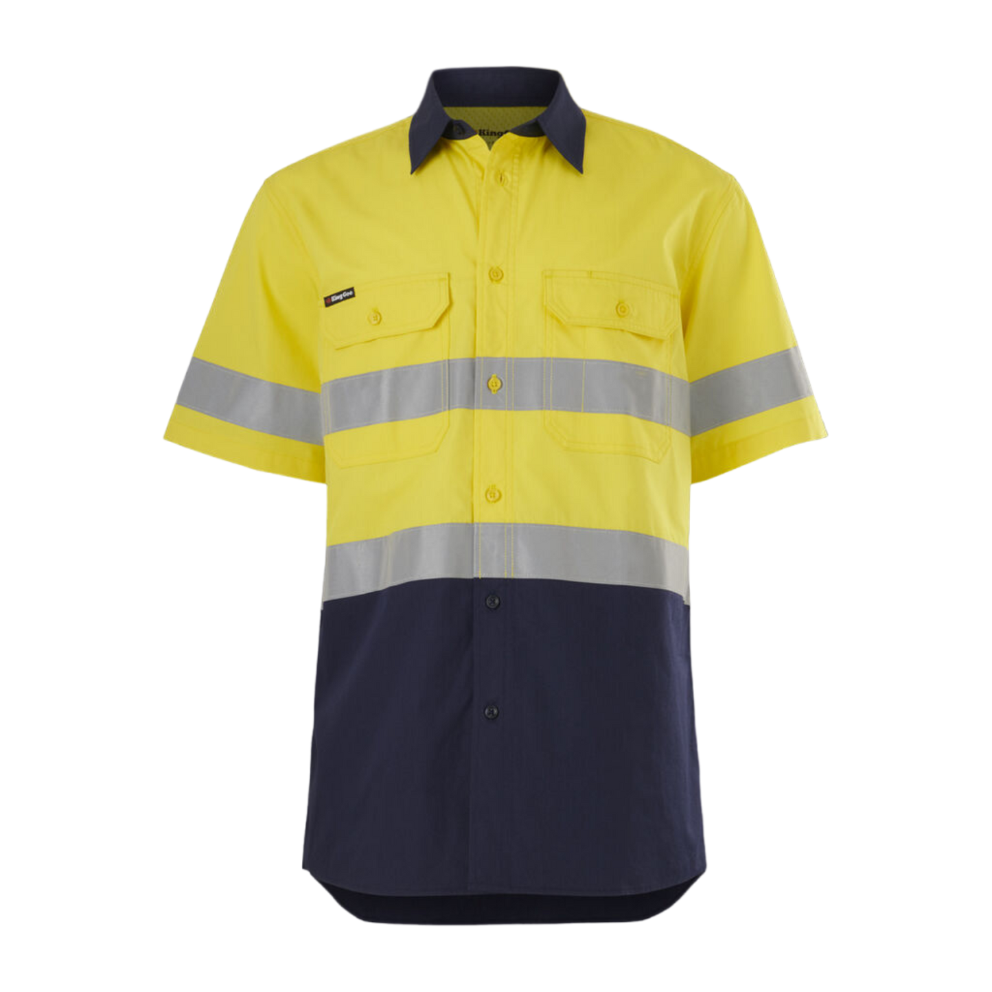 KingGee Men's Workcool Vented Spliced Shirt Taped Short Sleeve - Yellow/Navy