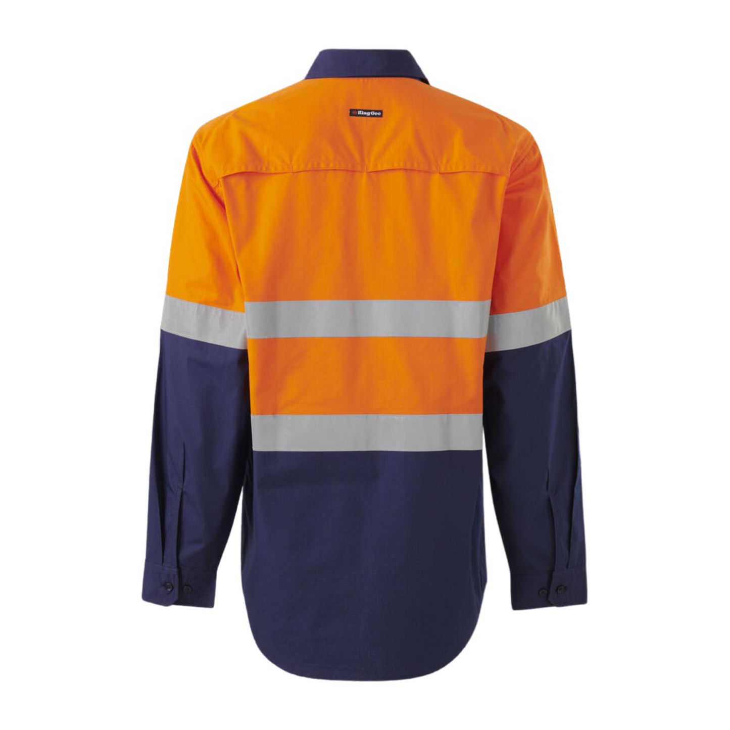 KingGee Men's Workcool Vented Closed Front Spliced Shirt Taped Long Sleeve - Orange/Navy