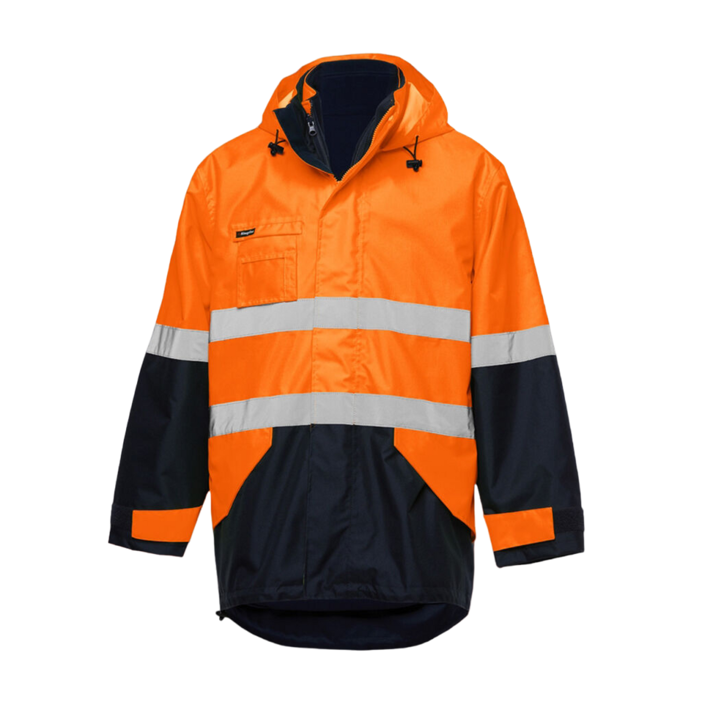KingGee Men's Originals 4 In 1 Waterproof Hi-Vis Reflective Work Jacket - Orange/Navy
