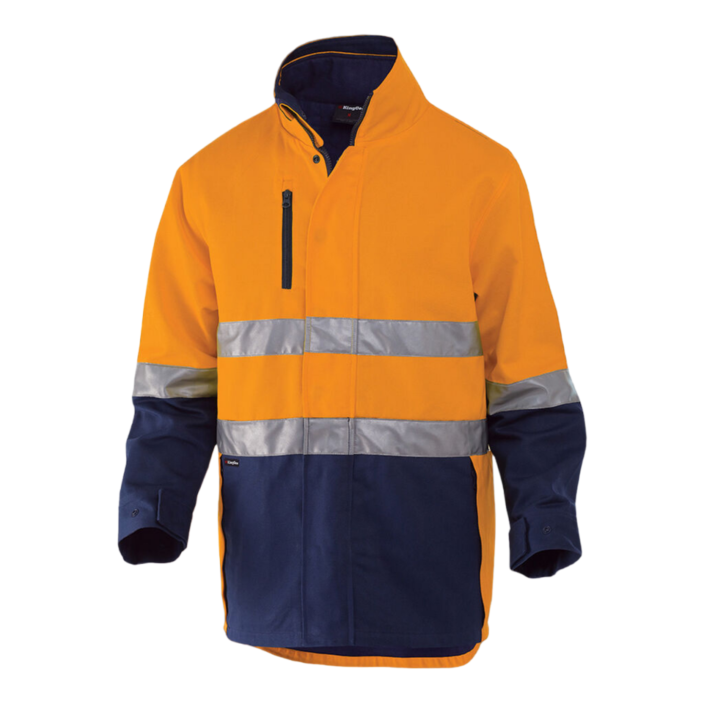 KingGee Men's Originals 3 In 1 Hi-Vis Cotton Drill Reflective Work Jacket - Orange/Navy