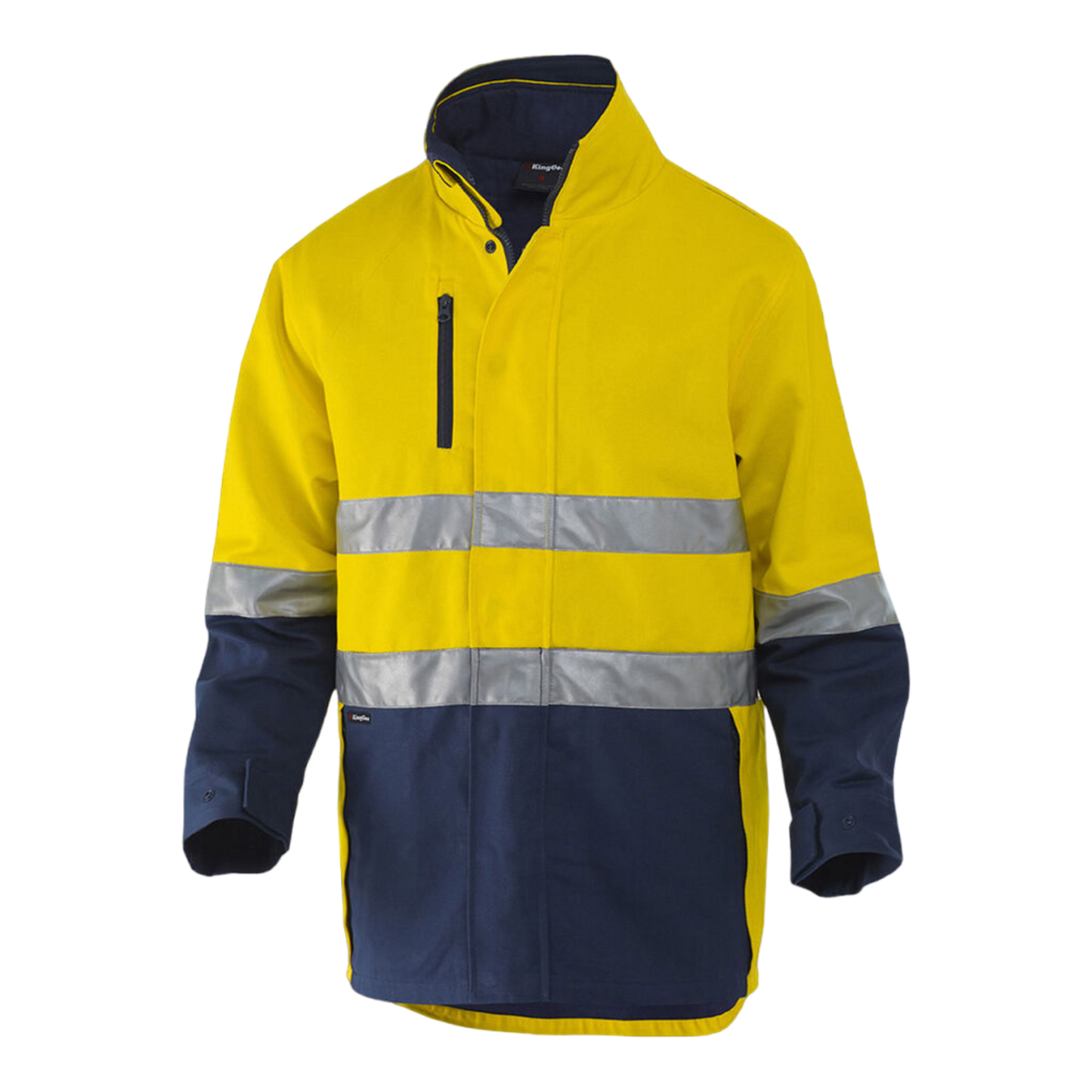 KingGee Men's Originals 3 In 1 Hi-Vis Cotton Drill Reflective Work Jacket - Yellow/Navy