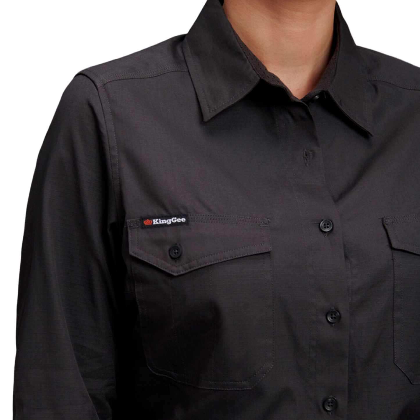 KingGee Women's Workcool 2 Long Sleeve Ripstop Work Shirt - Charcoal