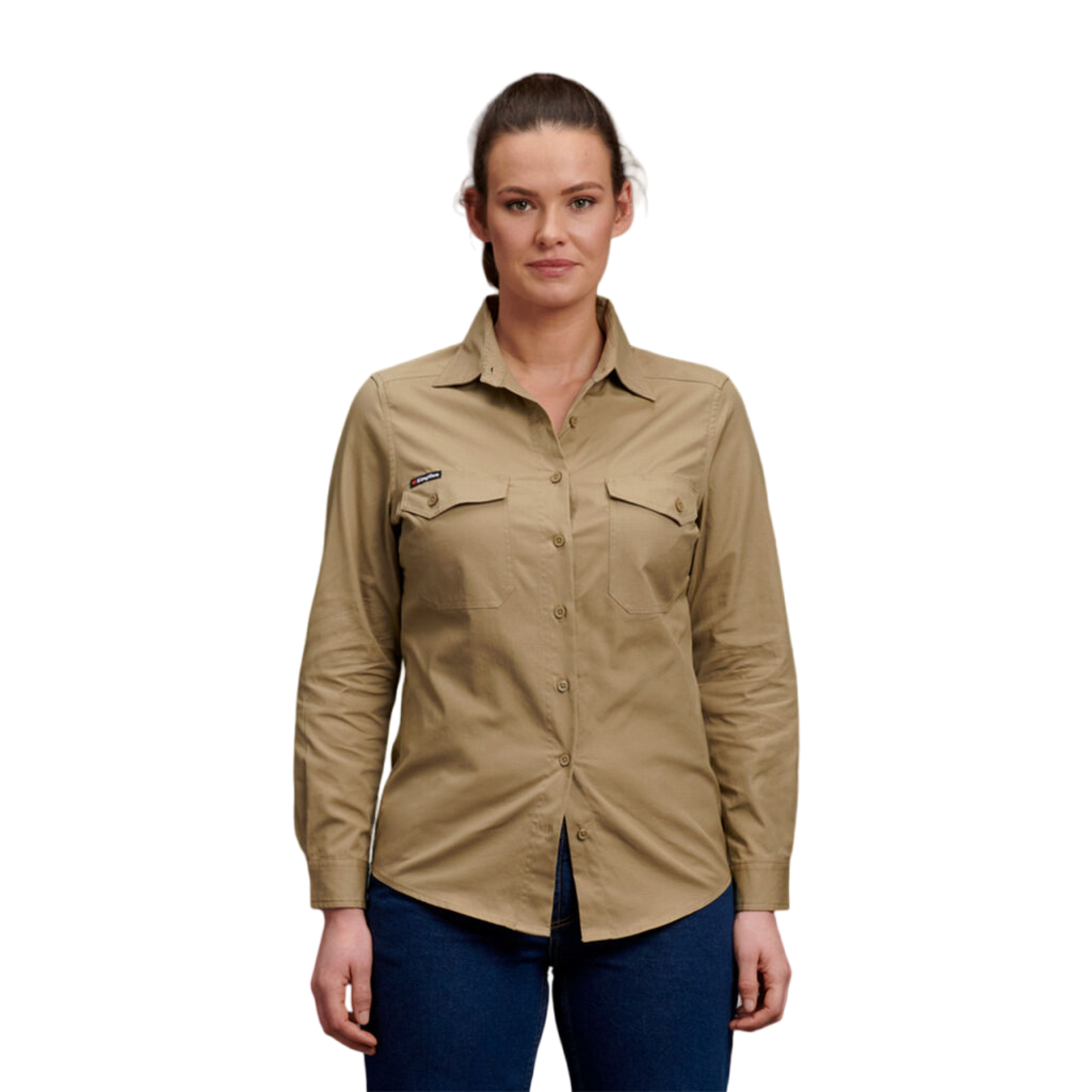 KingGee Women's Workcool 2 Long Sleeve Ripstop Work Shirt - Khaki