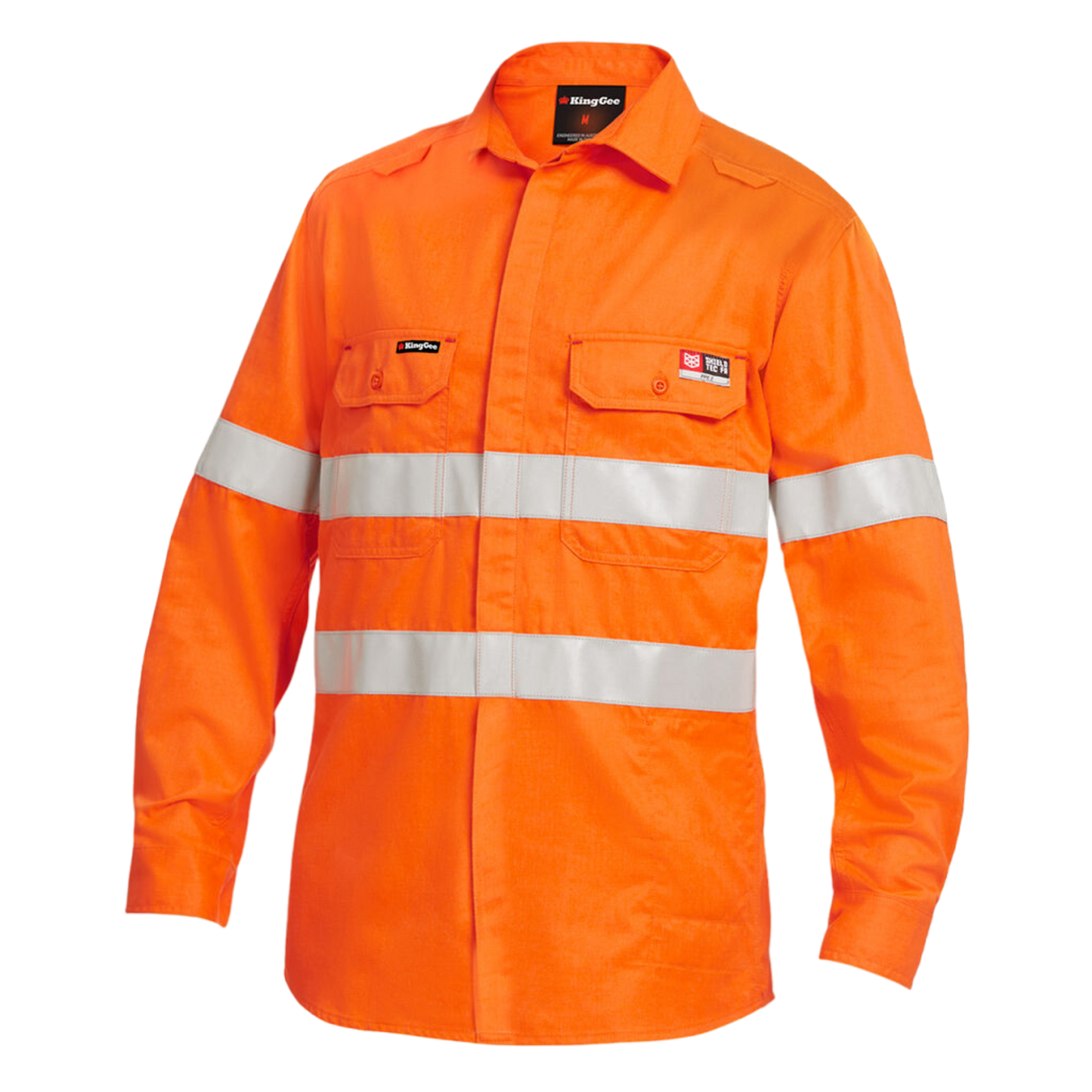 KingGee Men's Shieldtec Lenzing Fr Hi-Vis Spliced Open Front Taped Shirt - Orange