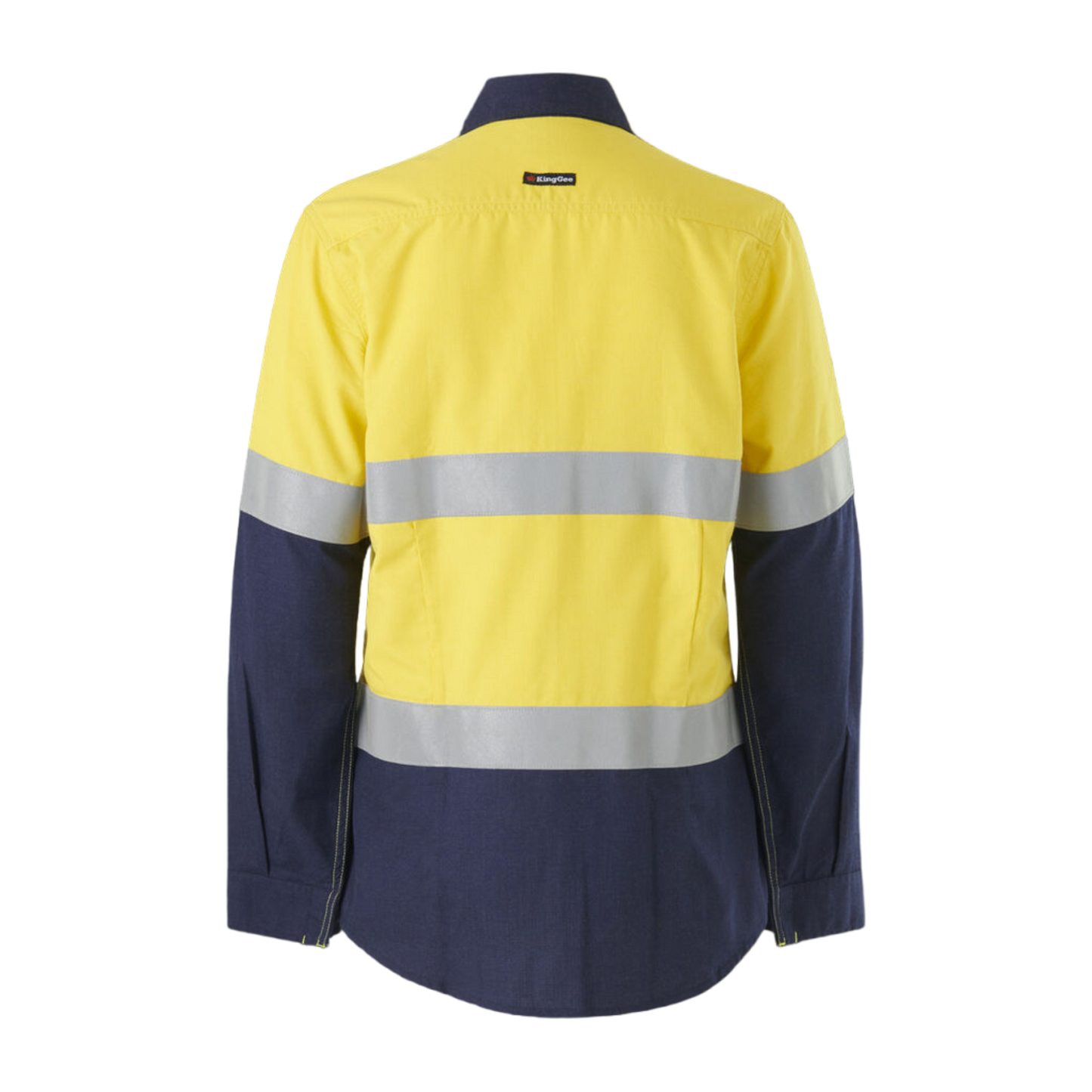 KingGee Women's Shieldtec Lenzing Fr Hi-Vis Spliced Open Front Taped Shirt - Yellow/Navy