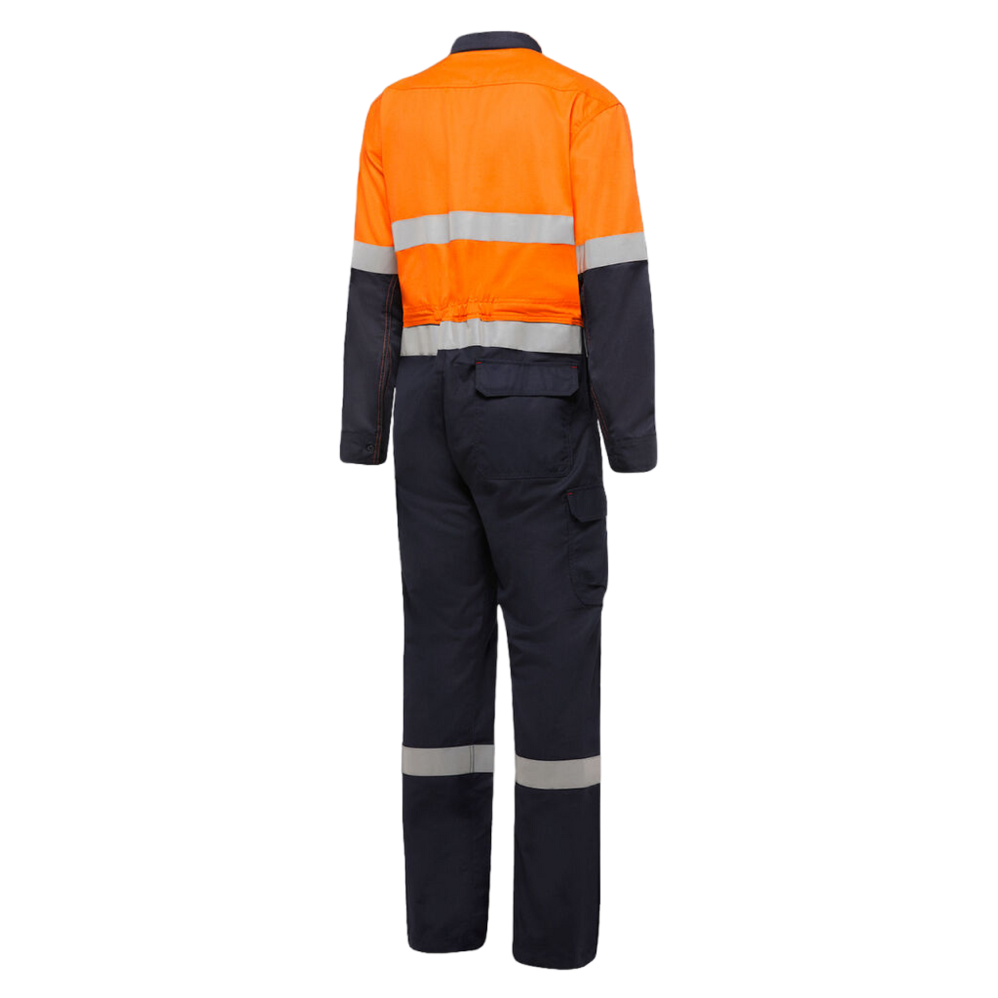 KingGee Men's Shieldtec Fr Hi Vis Two Tone Coverall With Fr Tape - Orange/Navy - STOUT/SHORT