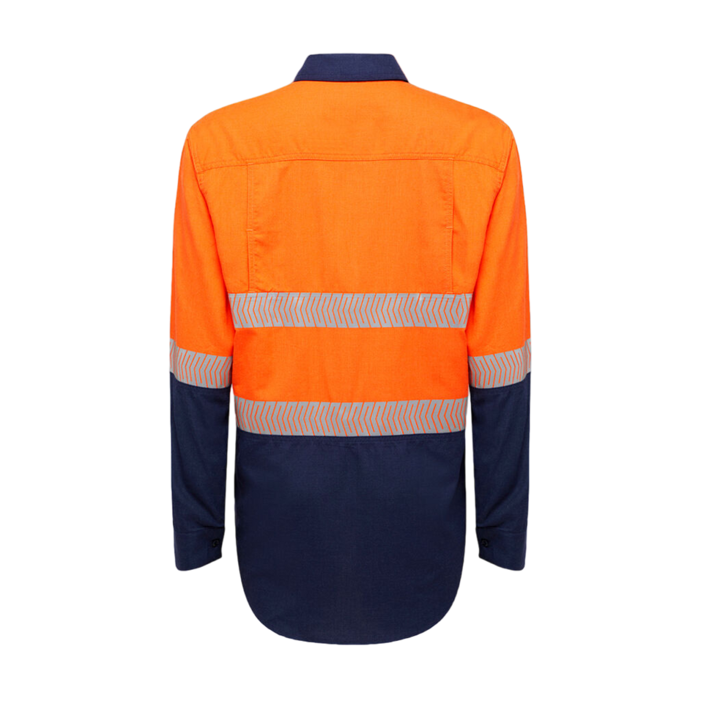 KingGee Men's Shieldtec Lenzing Fr Hi Vis 2Tone Open Front Taped Shirt - Orange/Navy