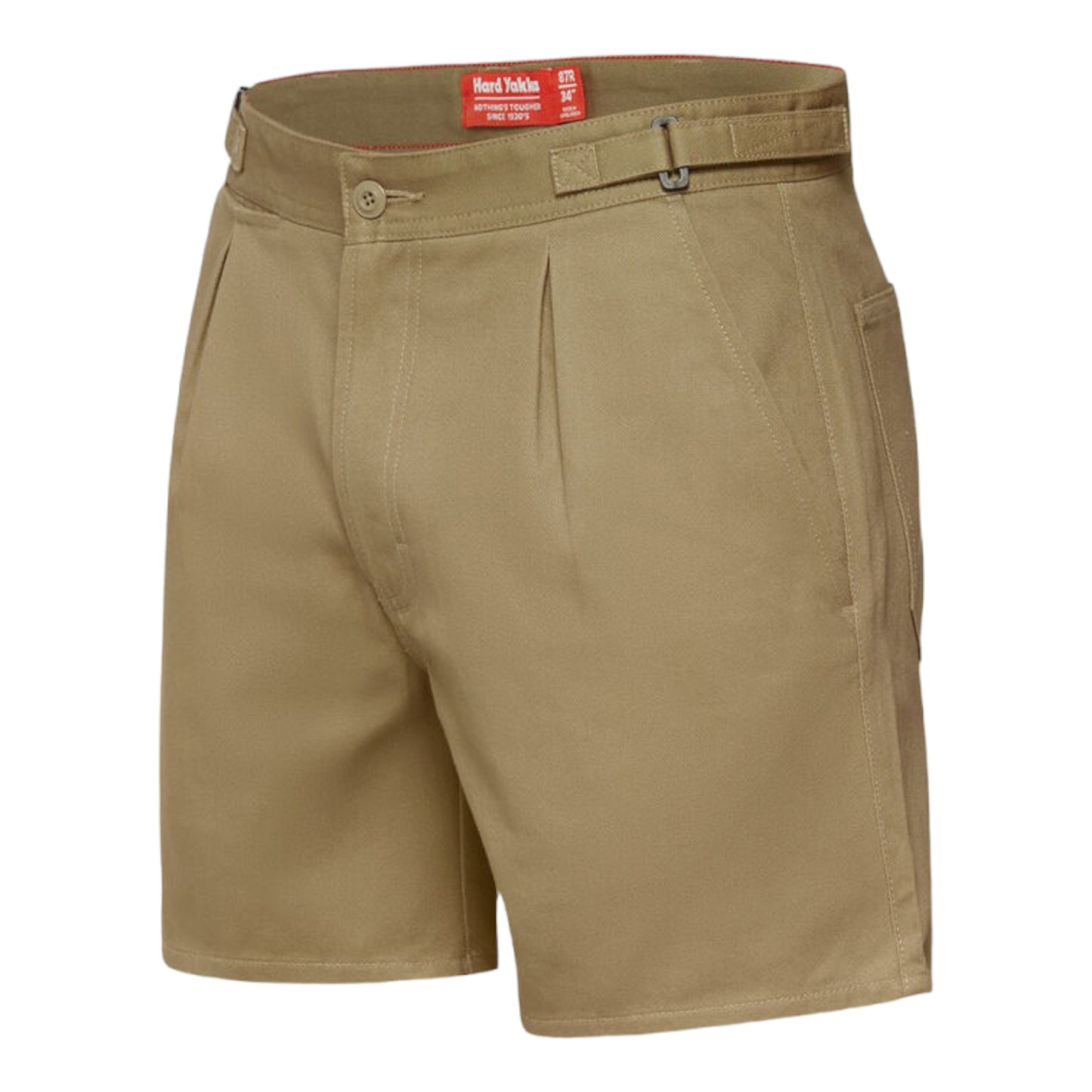Hard Yakka Men's Relaxed Fit Cotton Drill Short with Side Tabs - Khaki