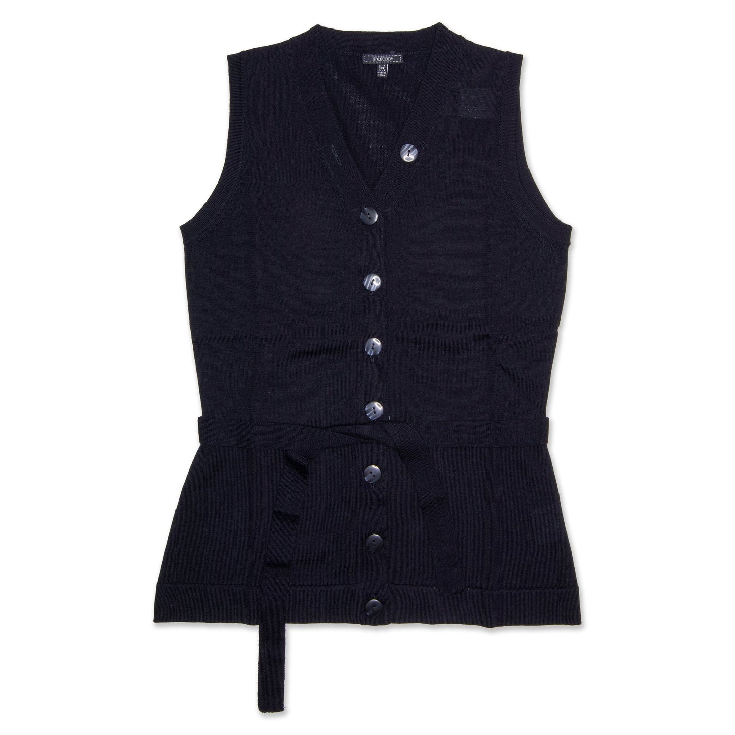 StyleCorp Black Knit V-Neck Button Vest - Black Workwear StyleCorp