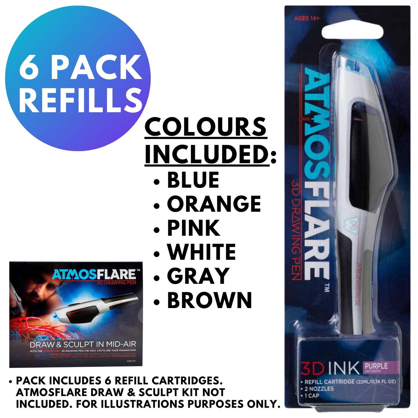 Atmosflare 3D Drawing Pen Ink Refill Set - 6 Pack