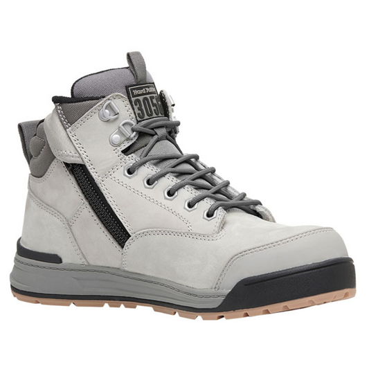 Hard Yakka Men's 3056 Lace Up & Side Zip Steel Toe Safety Boot - Grey
