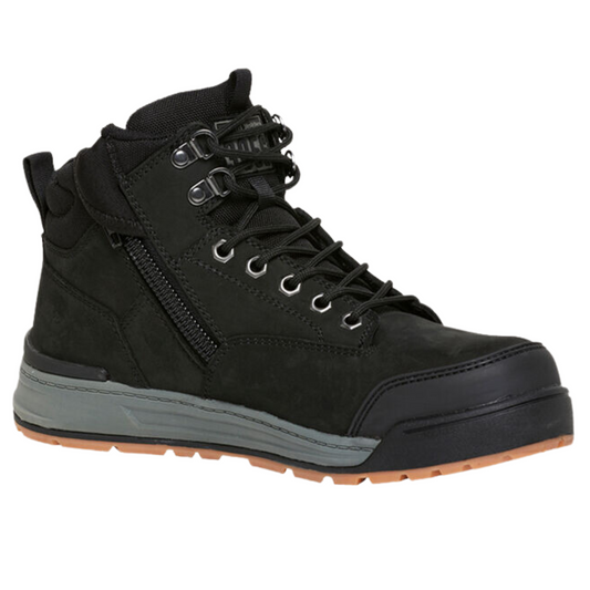 Hard Yakka Men's 3056 Lace Up & Side Zip Steel Toe Safety Boot - Black