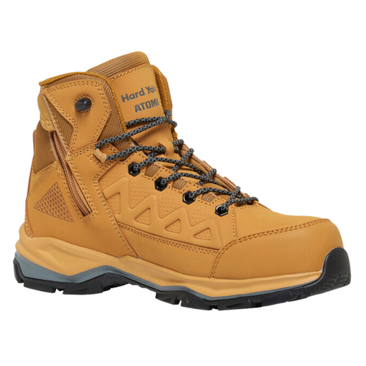 Hard Yakka Men's Atomic Hybrid Lace Up & Side Zip Safety Boot - Wheat
