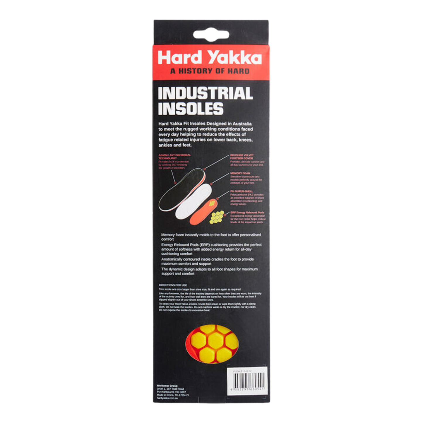 Hard Yakka HY ERP Footbed Memory Foam Insoles - Black