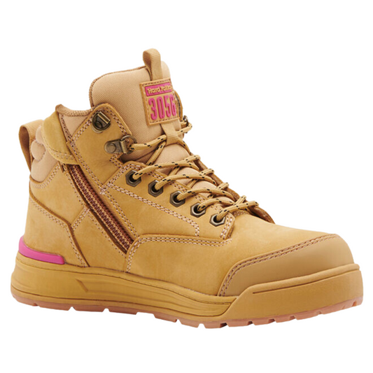 Hard Yakka Women's 3056 Lace Up & Side Zip Safety Boot - Wheat