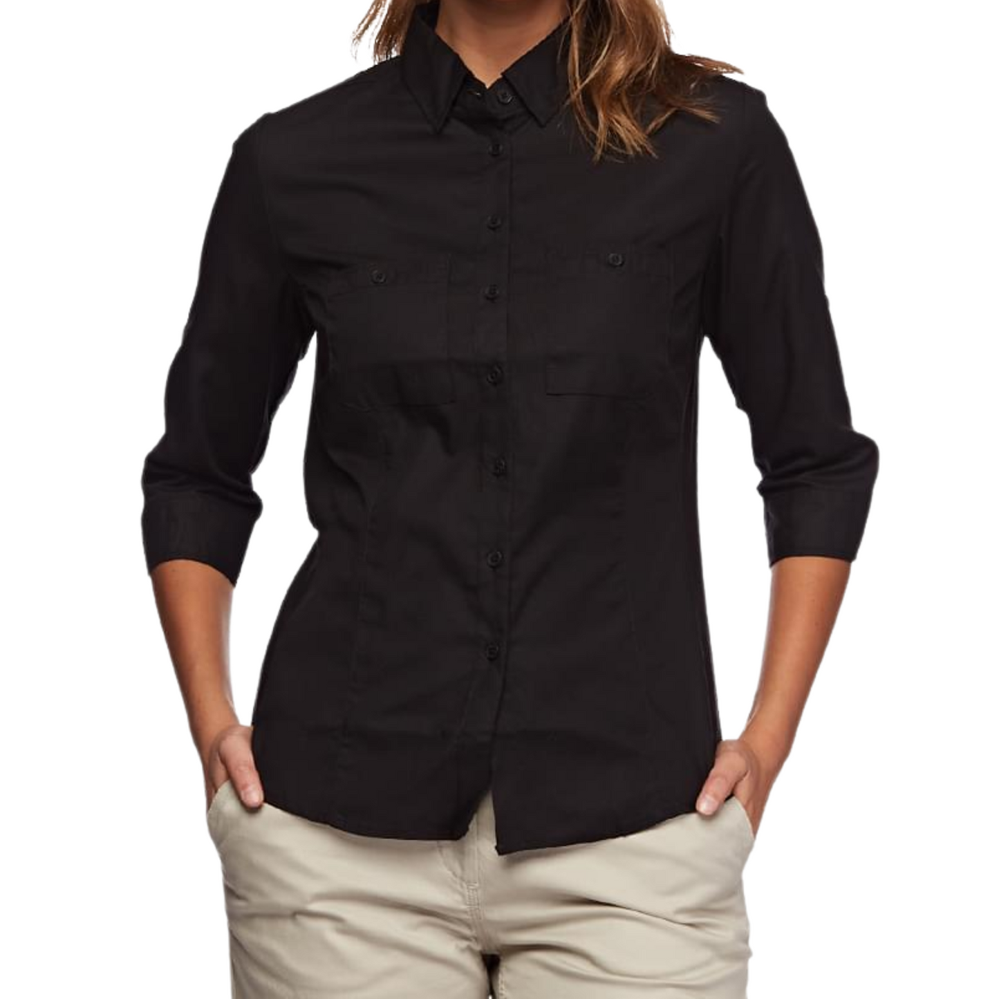 KingGee Women's Stretch 3/4 Sleeve Shirt - Black