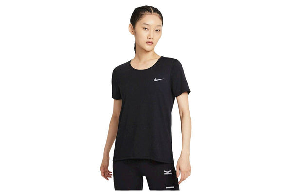 Nike Women's Dri-FIT Run Short Sleeve Top (Black/Bright Crimson/Reflective Silver)