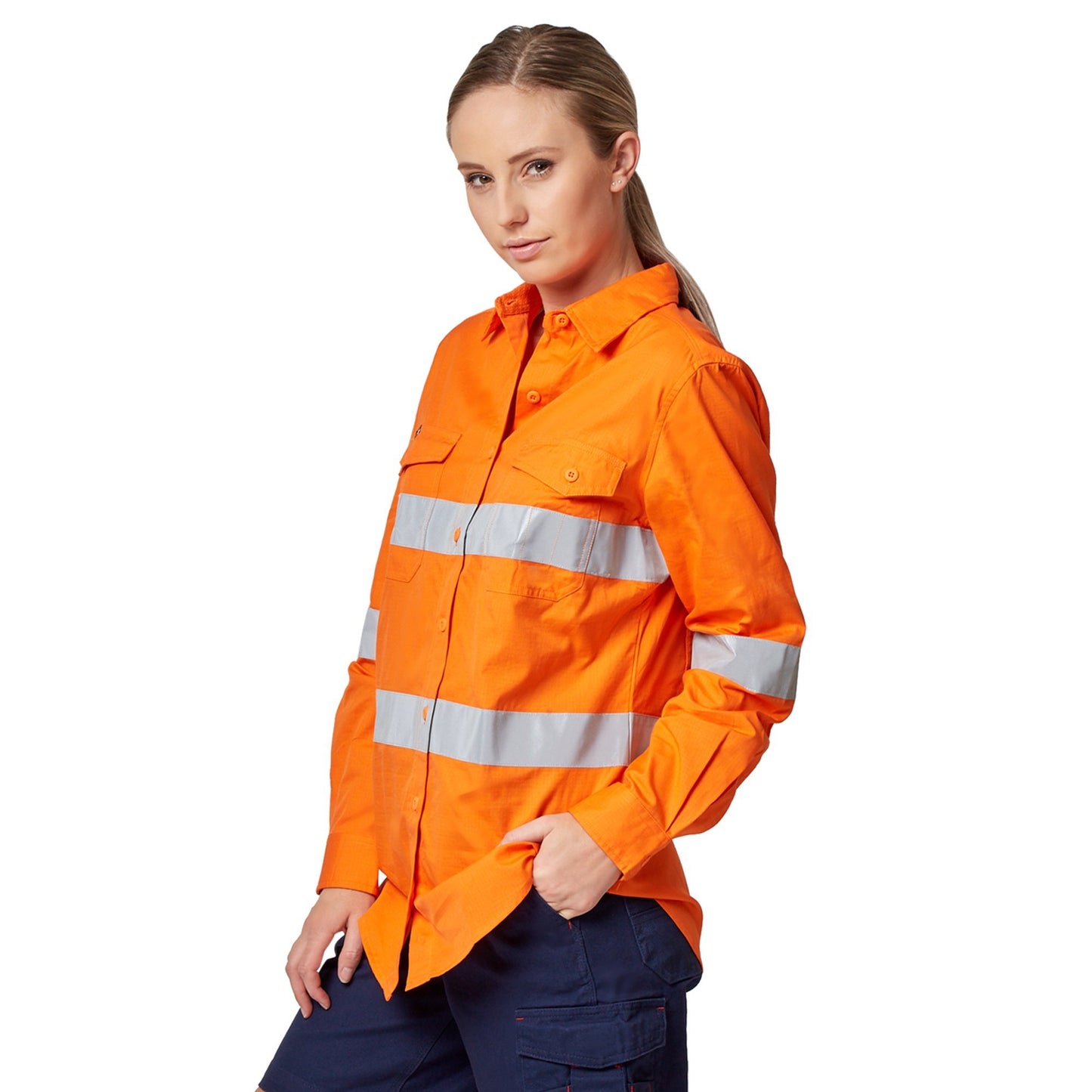 King Gee Workcool 2 Hi-Vis Long Sleeve Reflective Shirt - Orange Workwear King Gee