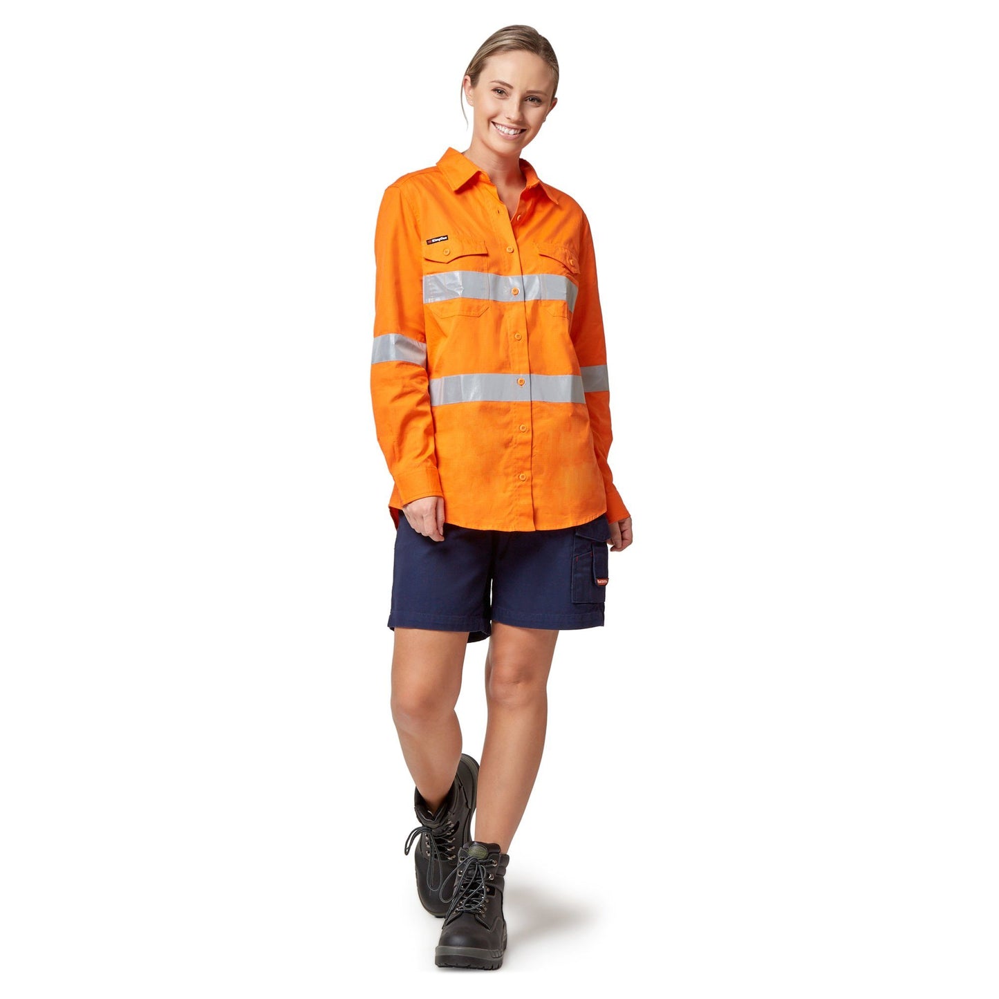 King Gee Workcool 2 Hi-Vis Long Sleeve Reflective Shirt - Orange Workwear King Gee